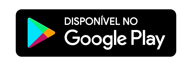 Imagem da plataforma Google Play, com logo em forma geométrica nas cores azul, verde, vermelho e amarelo, com fundo preto e texto Disponível no Google Play