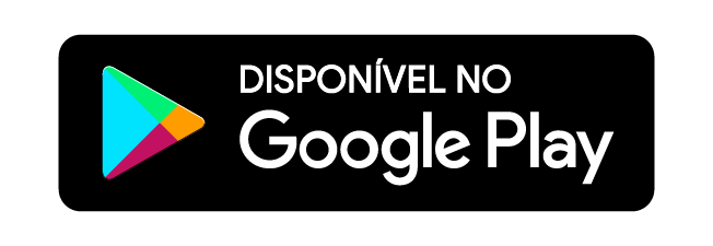 Imagem da plataforma Google Play, com logo em forma geométrica nas cores azul, verde, vermelho e amarelo, com fundo preto e texto Disponível no Google Play