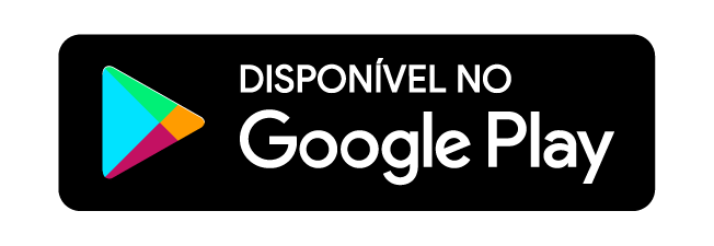 Imagem da plataforma Google Play, com logo em forma geométrica nas cores azul, verde, vermelho e amarelo, com fundo preto e texto Disponível no Google Play